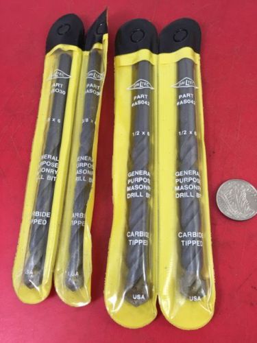 DRILTEC CARBIDE DRILL BITS, USA, New, 3/8 &amp; 1/2&#034; x 6, FREE SHIPPING NO RESERVE!