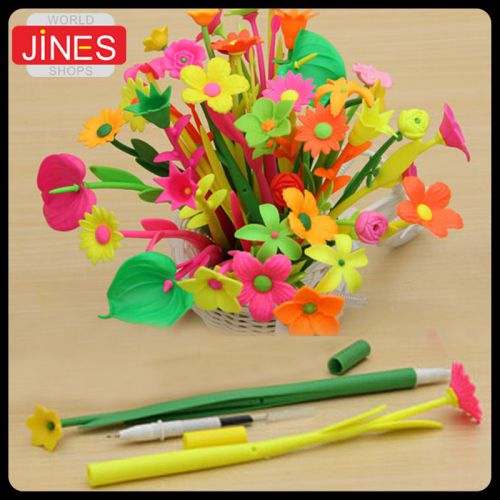 12pcs/lot Flower Pens Black Ink Office School Student Gel Ballpoint Pen Kid Gift