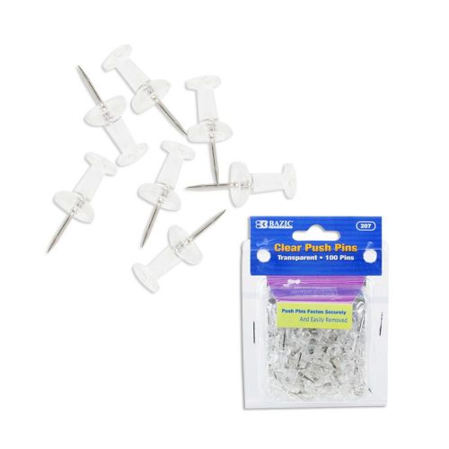 Bazic Clear Push Pins - Pack of 100