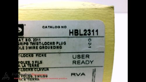 HUBBELL HBL2311 TWIST-LOCK PLUG 20A 125V 2 POLE 3 WIRE GROUNDING, NEW