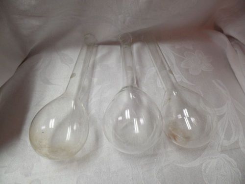 Vintage lot of 3 pyrex round bottom flasks / beakers 500 ml 350 ml for sale
