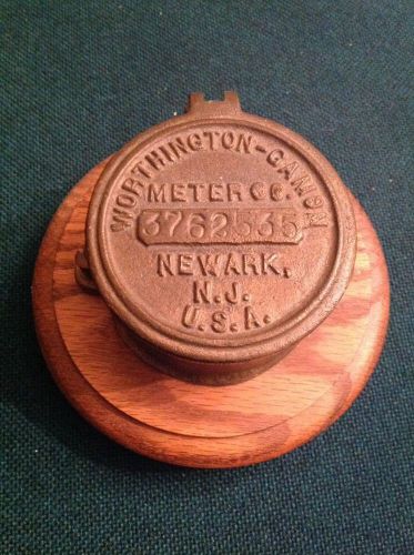 Antique &#034;Worthington-Gamon&#034; Water Meter Brass Cover ..On Wood.