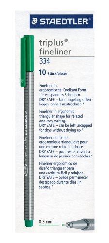 Staedtler Triplus Fineliner 334-5 Tips - Green (Pack of 10)