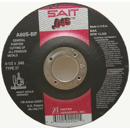 SAIT 22021 A60S 4-1/2 X .045 X 7/8 High Speed Cut-off Wheels Pkg = 50