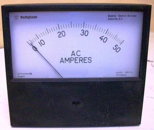 Westinghouse 4-1/2&#034; 0-50 Scale AC Amperes Panel Meter Gauge 430-GL