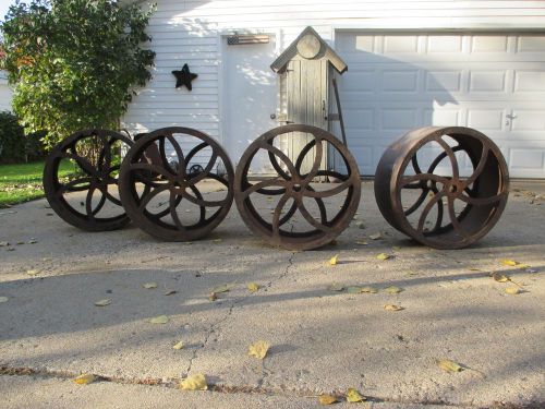 Vintage antique massive 27” x 12” cast iron wheels hit miss engine cart for sale