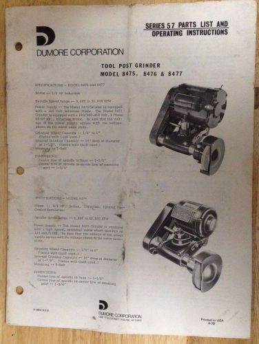 Dumore Series 57 Tool Post Grinder Operating Instructions and Parts List