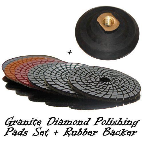 4&#034; STADEA Granite Polishing Pads + Buff with Rubber Backer Set for Wet Sanding P