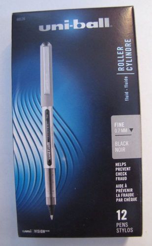 New 12 Uni-ball Vision Rollerball Pens Black 0.7mm Fine New Unused Mint 60126
