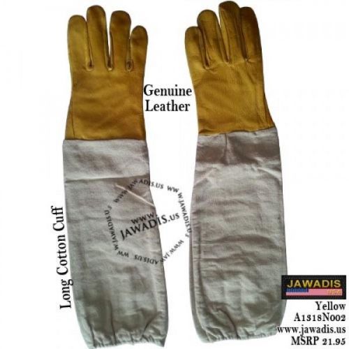 Large Adult Yellow 100% Cowhide Leather Beekeepers Bee Glove Long Cotton Cuff