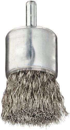 Weiler wire end brush, coated cup, round shank, stainless steel 302, crimped for sale