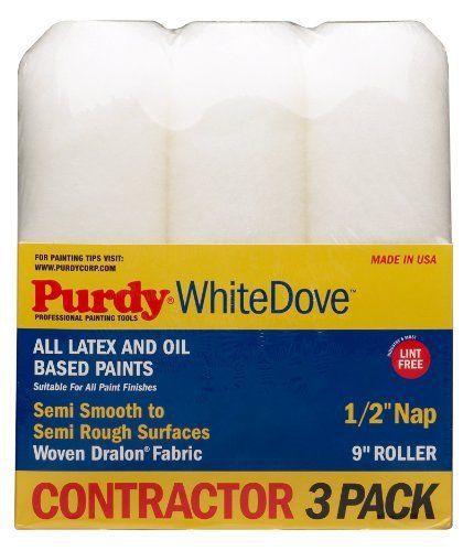 Purdy 140864000 white dove multi-packs 9-inch x 1/2-inch nap roller cover, 3-... for sale