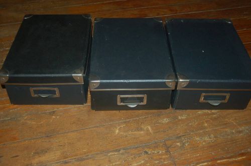 Vintage 3 Metal Reinforced Corners HARD Cardboard File Boxes Pull Tab Decor