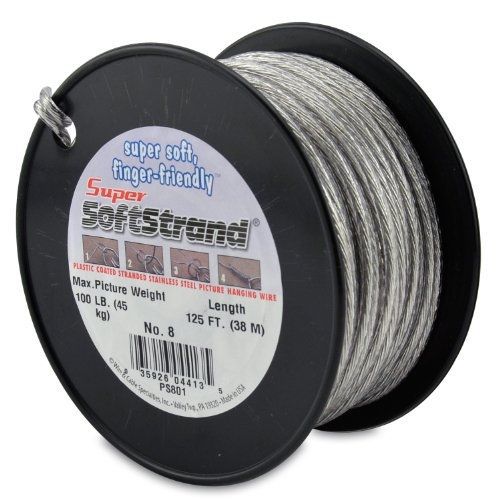 SuperSoftstrand Size 8 -125-Feet Picture Wire Vinyl Coated Stranded Stainless