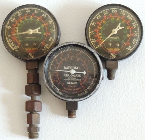 3 ASHCROFT &amp; IMPERIAL HVAC GAUGE Steampunk Industrial FREON Sulphur Dioxide