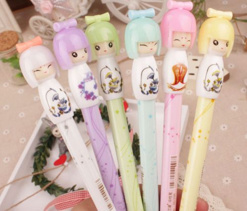 US Lot 6pcs Cute Kawaii Japanese Kimono Girls Doll Black Gel Ink Pens Pen office