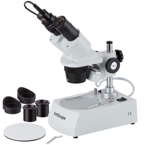Amscope se306r-pz-e 20x-40x-80x stereo two light microscope with usb camera for sale