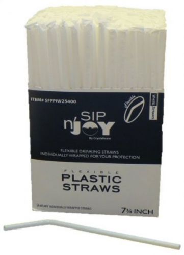 Crystalware Plastic Flexible Straws Individually Wrapped 7-3/4 Inc 380/Box White