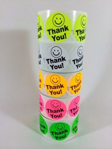 2500 pc thank you label smiley 2&#034; rainbow color pk.  5colors thank you labels for sale