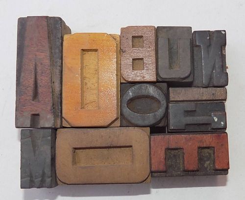 Letterpress Letter Wood Type Printers Block &#034;Lot Of 11&#034; Typography #bc-1155
