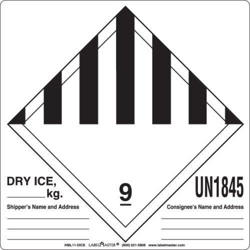 Labelmaster HML11-DICE Dry Ice Label, Made in the U.S.A, 4.75&#034; x 4&#034; Pack of 500