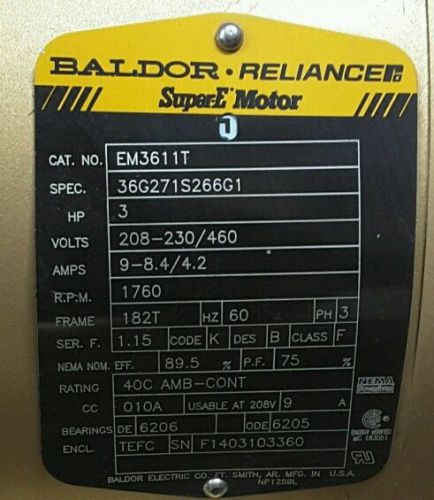 Baldor Reliance Super E 3 HP Motor