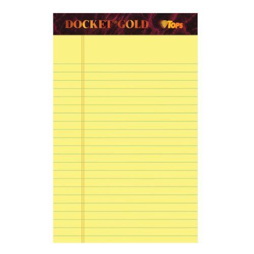 TOPS Docket Gold Writing Tablet, 5 x 8 Inches, Perforated, Canary, Narrow Rule,