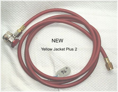 YELLOW JACKET PLUS II 96&#034; RED CHARGING HOSE 1/4&#034; WITH FREON QUICK CONN &amp; VALVE
