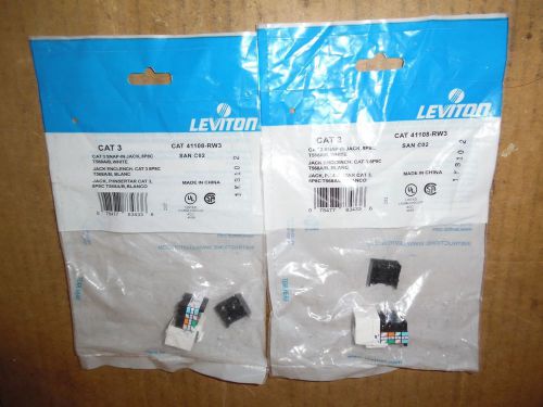 (2)  LEVITON  41108-RW3  CAT 3 SNAP IN JACK CONNECTORS  WHITE  **2 IN THIS SALE