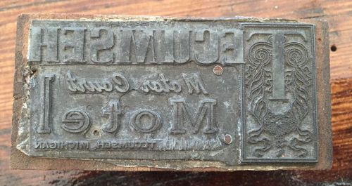 VTG Printing Block/Letterpress Tecumseh Motor Court Motel Michigan