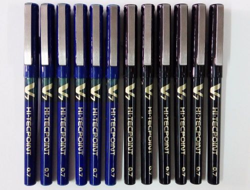 Pilot Hi-Tecpoint V7 0.7mm roller ball pen 6 BLUE + 6 BLACK PURE LIQUId INK A