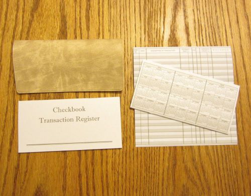 3 checkbook transaction registers &amp; 1 white parchment vinyl check book cover for sale