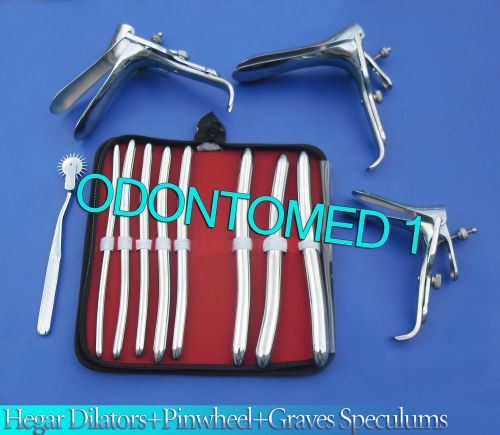 HEGAR DILATOR SOUNDS 8 PCS +WARTENBERG PINWHEEL+ 3 GRAVES VAGINAL SPECULUMS