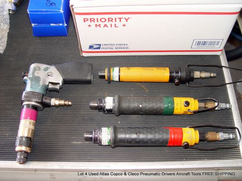 Lot Of 4 Used Atlas Copco &amp; Cleco Pneumatic Drivers Aircraft Tools FREE SHIPPING