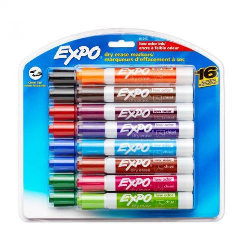 Expo 2 Low-Odor Dry Erase Markers, Chisel Tip, 16-Pack, Assorted Colors (81045)