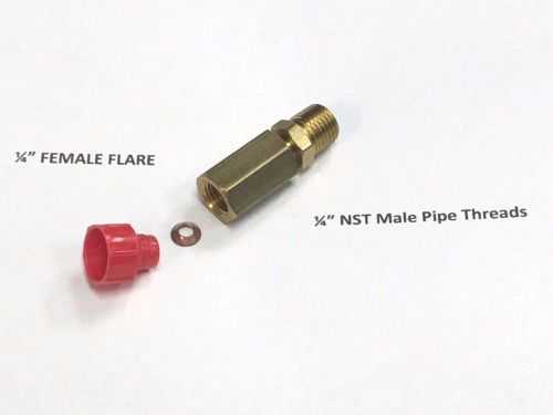 Vacuum pump adapter, 1/4&#034; female flare solid to 1/4&#034; nst male pipe threads for sale