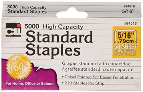 Charles Leonard High Capacity Standard Staples, 5/16 Inch Leg Length, 5000/Box
