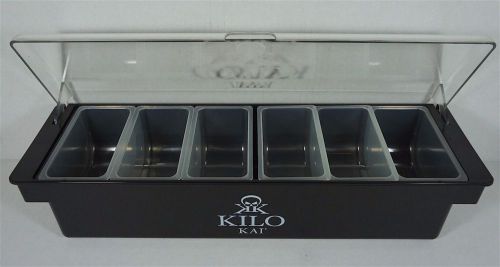 Kilo Kai Rum Black Condiment Holder 6 Pint Trays w/ Clear Dome Lid Bars