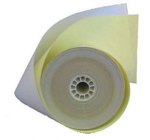 18 pack 3&#034; x 90&#039; 2-ply carbonless white/canary receipt printer roll paper for sale