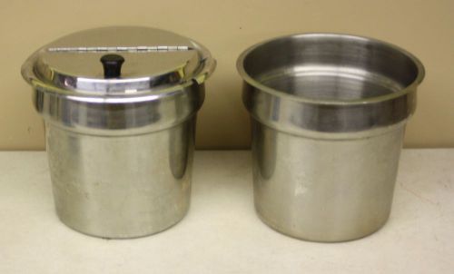 Lot of 2 Stainless Steel 1 gallon Steam Table Soup or Sauce pots &amp; 1 lid