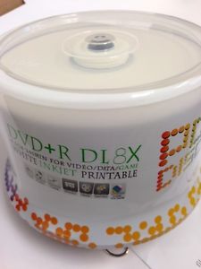 50-pk Generic 8x DVD+R Dual Layer White Inkjet Printable Double DL DVD Media