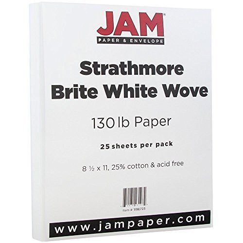 JAM Paper® 8 1/2 x 11 Cardstock - 130lb Strathmore Bright White Wove - 25 Sheets
