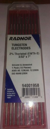 Radnor Tungsten Electrodes 2% Thoriated  3/32&#034; X 7&#034; 10 Pack, Ground Annealed