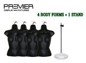 SET OF 4 HANGING FEMALE BODY FORM WAIST LONG PLASTIC MANNEQUIN WITH BASE BLACK