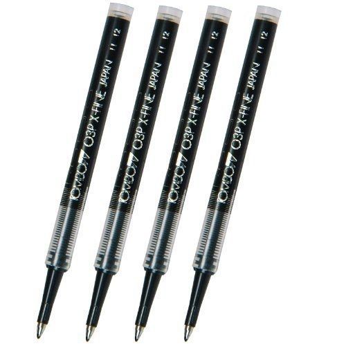 Pack of 4, Tombow 55691 O3p X-fine 0.3mm Black Rollerball Refills