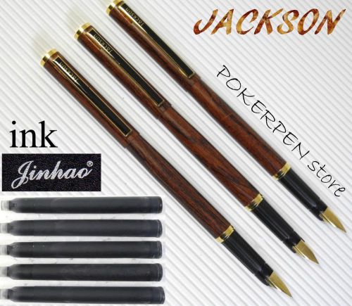 free ship 3pcs JACKSON 205 fountain pen WOOD patternD +5 JINHAO cartridges BLUE
