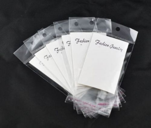100 Pcs Jewelry Earring Display Cards With Self Adhesive Bags (White)