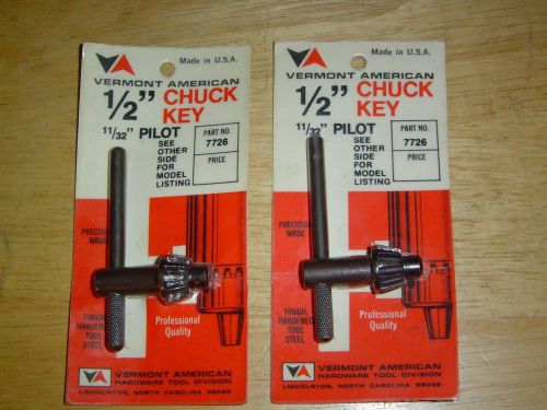 2 VERMONT AMERICAN 7726 1/2&#034; Drill Chuck Key With 11/32&#034; Pilot New Carded