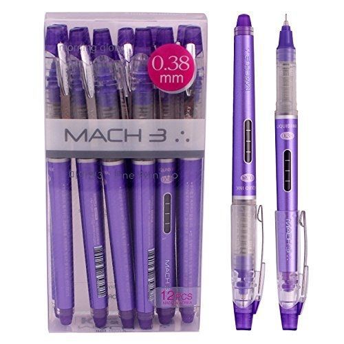 Morning Glory Mach 3 Roller Ball Pen - 0.38 mm-Fine Point Tip (Pack of 12 Pens)