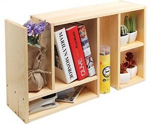 Beige Wood Adjustable Desktop Organizer / Book Shelf / Supply Storage Rack
